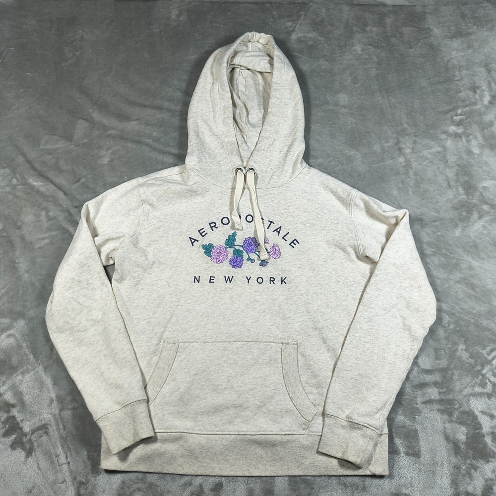 Aeropostale Hoodie Women Medium Y2K Flower Embroidered Floral New York Pullover